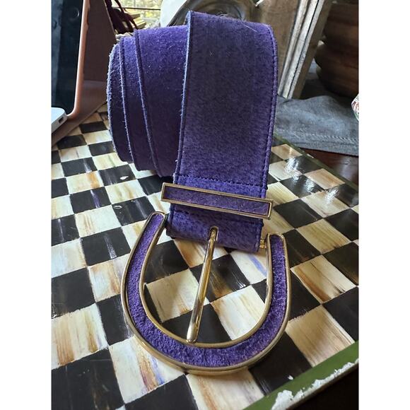 Vintage Morgan Taylor Women\'s Suede Belt purple gold Buckle sz m retro glam 39” main image 15